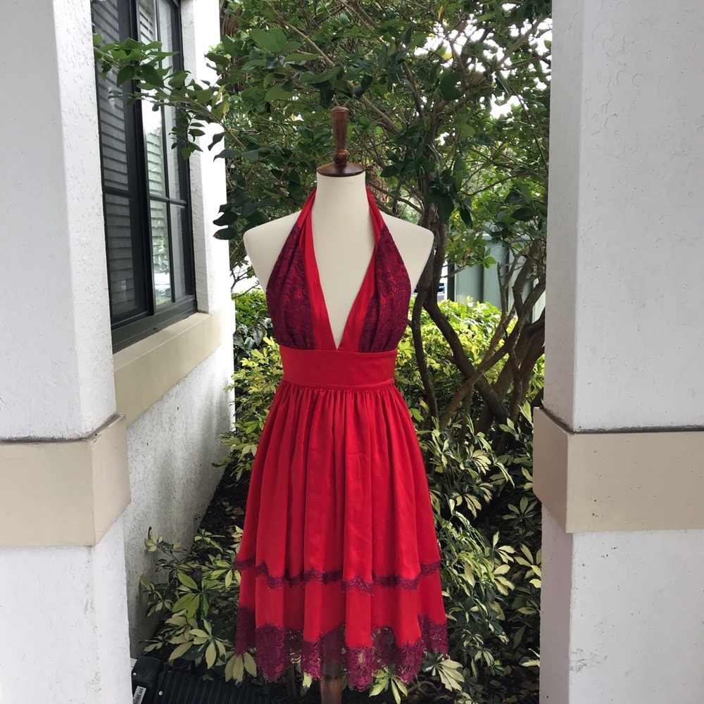 Petra London Red Silk halter dress